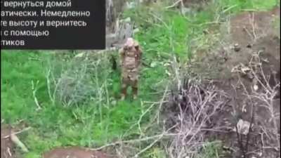A russian soldier surrenders to a drone after a fpv hit his dugout, on the walk to UA lines he sees a downed Mavic drone and offers to bring it with him.