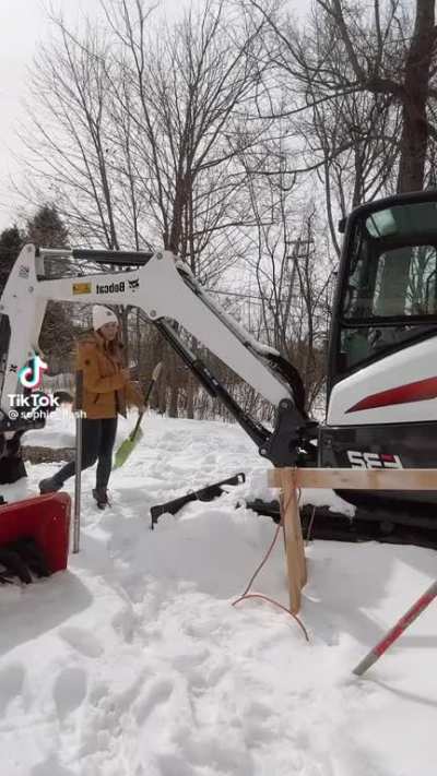 foopahh shoveling snow with tits out