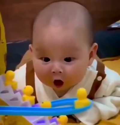 Excited to watch duck ladder toy in action