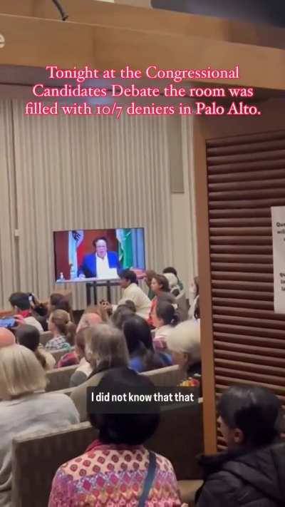Tonight at the Congressional Candi<wbr>dates<wbr>
Deba<wbr>te the room was swarmed with 10/7 
deniers living in a hateful alternate reality
They managed to shut the event down