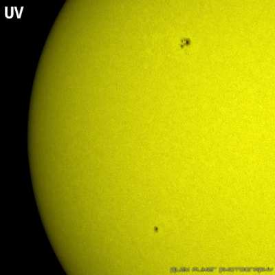 Sunspots AR2822 and AR2823 in IR / G / UV