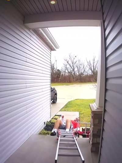 Adjusting a ladder while still on it