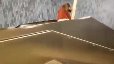 Jesus taking the escalator