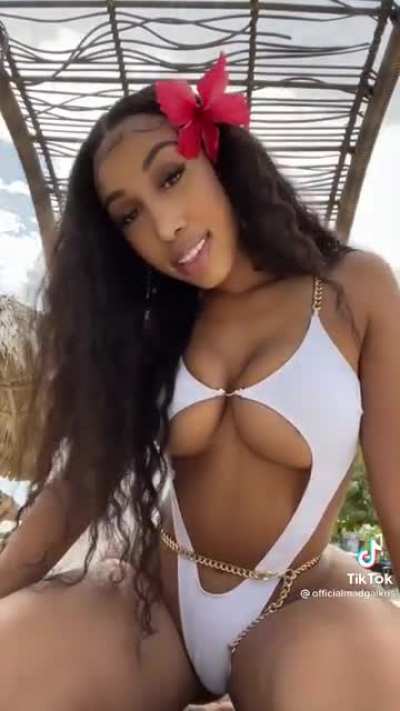 The bathing suit is at its limit.