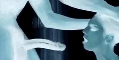 Look at it going all the way down her throat