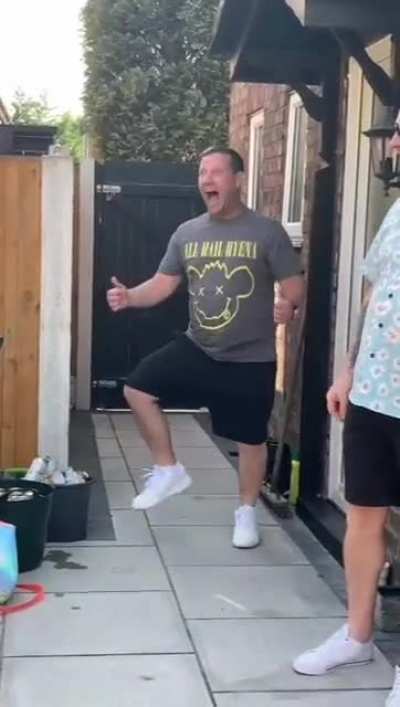 My wife got my fav band, All Hail Hyena, to play a surprise private gig in my garden for our 10yr anniversary. Here's my reaction. (OC)