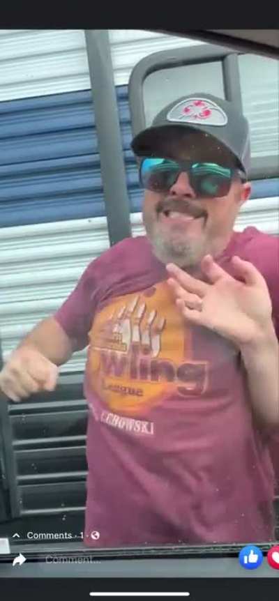 Truck driver side swipes someone in parking lot, then proceeds to freak out and flee the scene