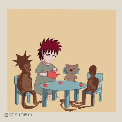 Animated Gara making himself friends out of sand.