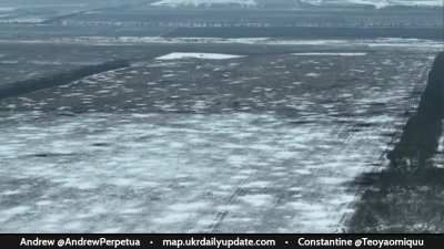 UA pov Vuhledar February 2023. 5 Russian armored vehicules drive over mines a get destroyed.
