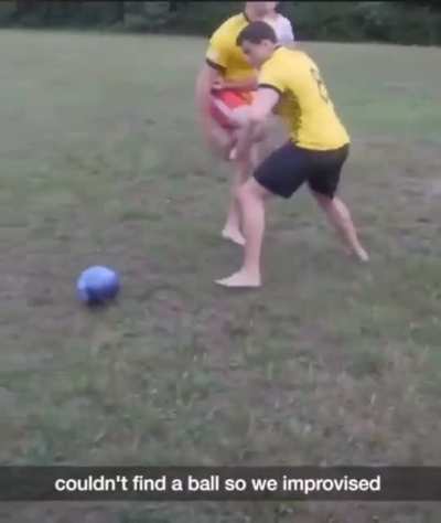 Playing soccer with a bowling ball