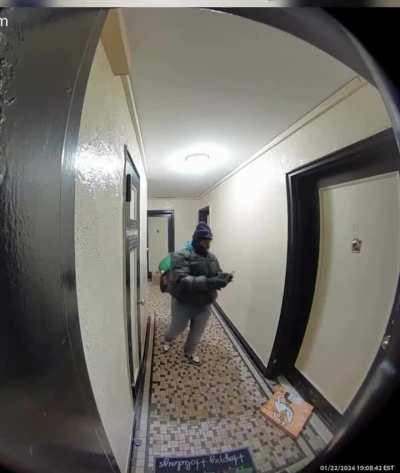Delivery man steals food after photographing delivery