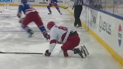 Trouba looking for the hit-stick…