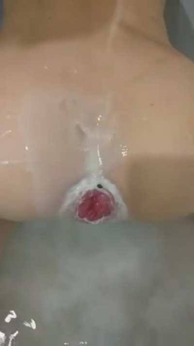 Milky enema and prolapse in bath tub (by Valkyriawild)