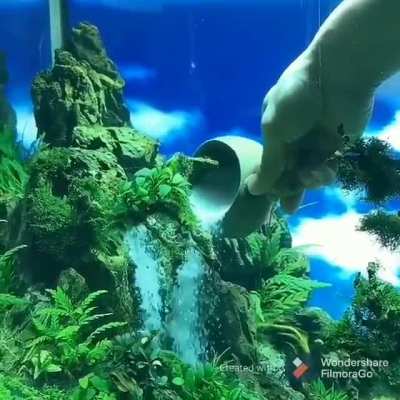 A waterfall under water