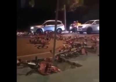 Bicyclists Protest by blocking roads with bikes