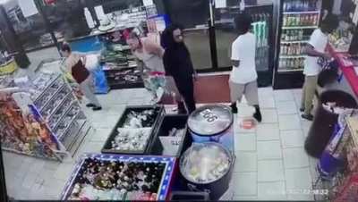 9/16/2021 - Texas Gas Station. Guy tries to be a tough guy in front of his girl and it goes wrong.