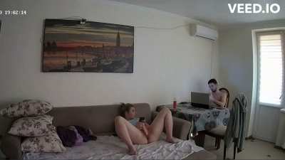 BF works while GF casually masturbates