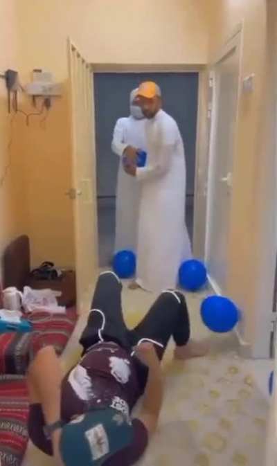 This man effortlessly moving away all the balloons