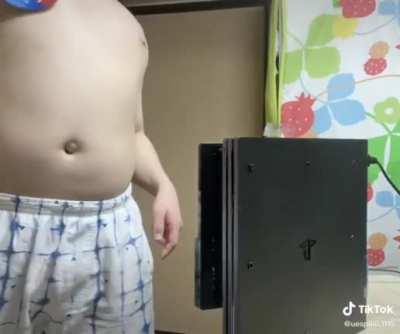 Chad showing off his strong chest muscles.