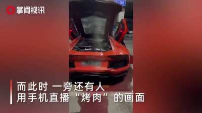 Lamborghini goes up in smoke after man tries to grill kebab using flaming exhaust
