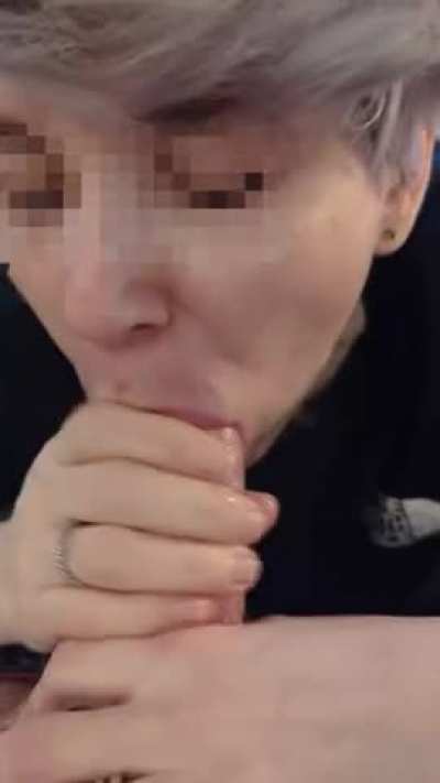 Working his thick shaft and drinking his cum