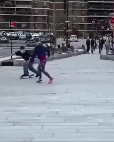 To stop this guy from skating in order to 