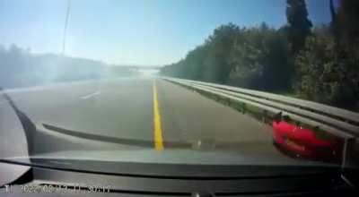 Seat Ibiza Tailgating/Racing a Ferrari 812 Superfast causes accident