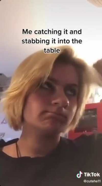 She totally grabbed a knife mid-air