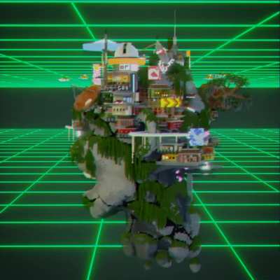 I built this city on top of a head I made, rendered in Blender