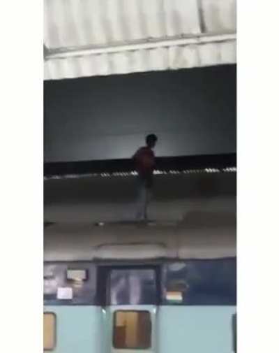 Person Get Shocked And Burn by Touching Power line of Train