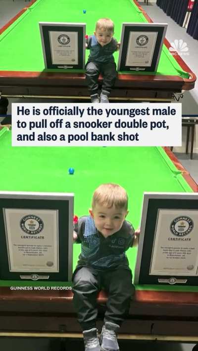 Two-year-old Jude Owens has broken two world records with his remarkable cue skills