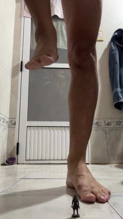 Imagine being shrunken down to the size of that little figure on the floor. You look up and see Me: full-sized, naked, towering over you with no mercy in My eyes. Every step I take shakes your whole world… and you know the next one might land right on top