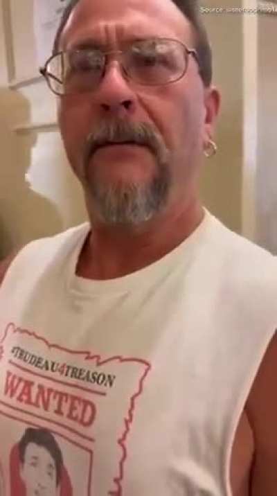 Man refused entry into Pierre Poilievre event for wearing a “Trudeau 4 Treason” shirt.