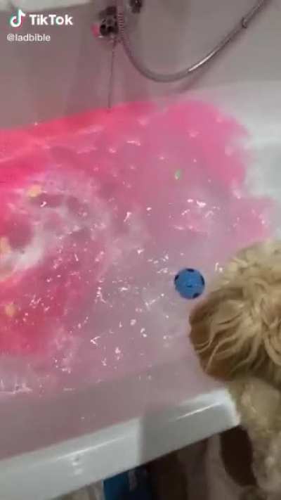 Oh we’re putting balls in the tub? I’ll put mine in, too!