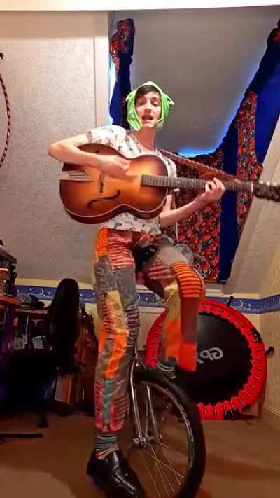 He did a cover of All Star on a unicycle