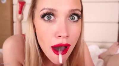 Hot Red-Lipstick Escort Takes an Oral Creampie & Swallows a Mouthful of Spunk