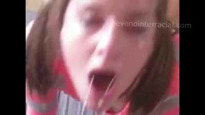 Very hot girl is deepthroating a dick while getting nailed from behind