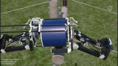 Robot for deploying aerial fiber internet that winds fiber-optic cable around existing power lines instead of underground