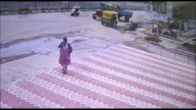 Flying auto driver injures a pedestrian.