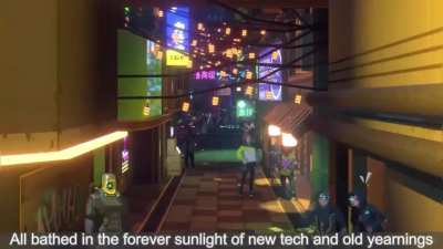 Crossing the scenes in this Cyberpunk city.