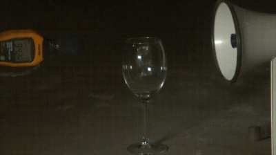Breaking a wine glass using a megaphone