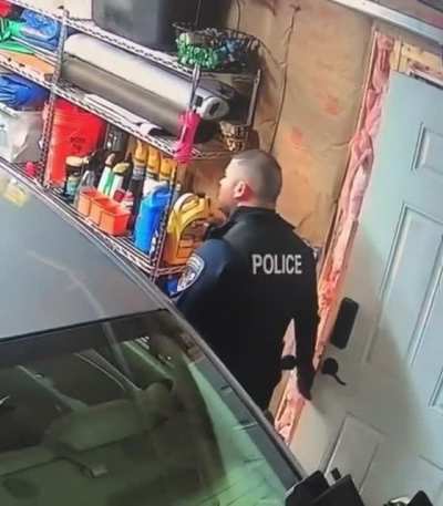 Police officer intentionally damages car with door while performing a search.