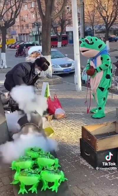 The chicken on the leash really pulls it all together