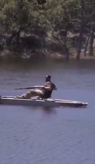Paddling down the river.