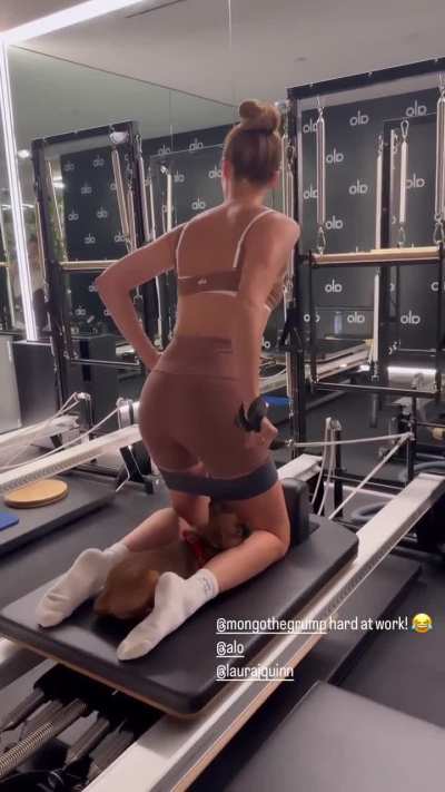Working out with Mongo the pup · Sara's IG Story · July 26, 2024