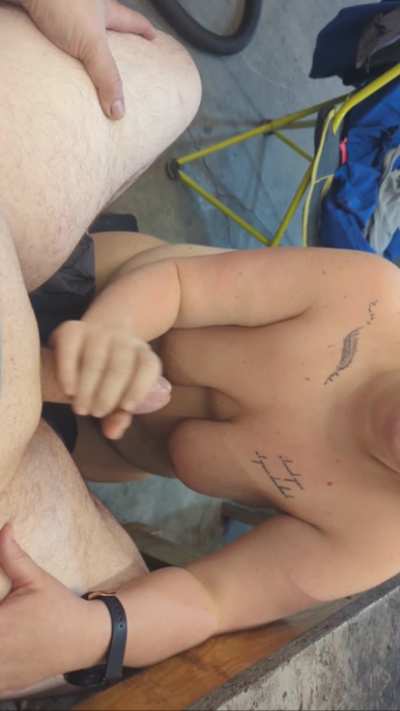 Married fuck buddy giving my short fat chode a tug