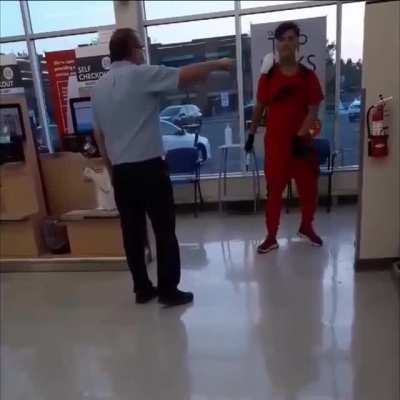 A Canadian shoplifter throws a tantrum before throwing a shopping cart at the window