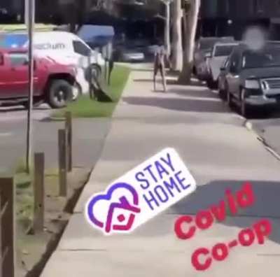 Naked man ramming into parked cars