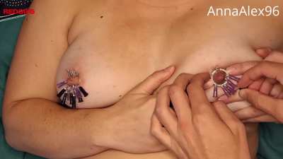 [OC] Pain slut get her nipples decorated