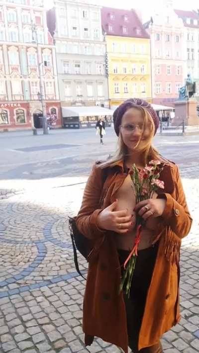 Yes, I think a much larger bouquet would fit between those big boobs of mine. [F]